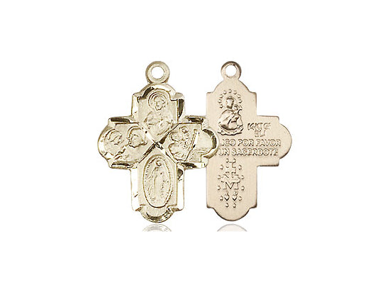 Colgante de 4 vías llena de oro de 14kt en una cadena llena de oro