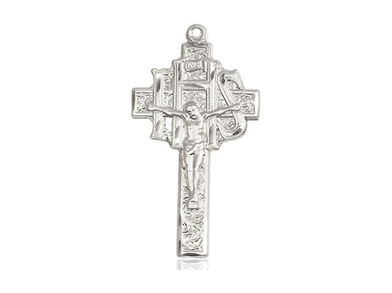 Pargante de Crucifix-IHS de plata esterlina en una cadena de acera de luz de plata esterlina de 18 pulgadas