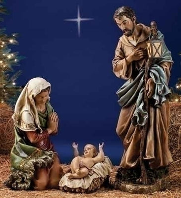 3 Piece Brown and Blue Holy Family Nativity (39