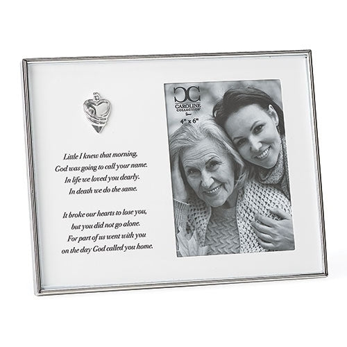7" Silver Heart Memorial Frame with heartfelt poem and 4x6 photo slot in polished silver finish