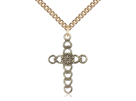 14kt Gold Hearts w/Sunburst Medal