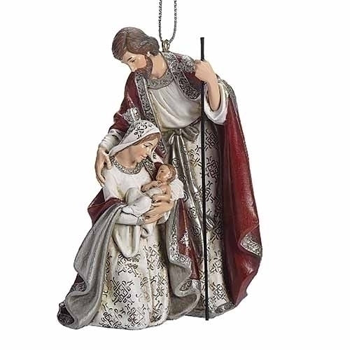 Holy Family Burgundy and Pewter Ornament 4" - Unique Catholic Gifts