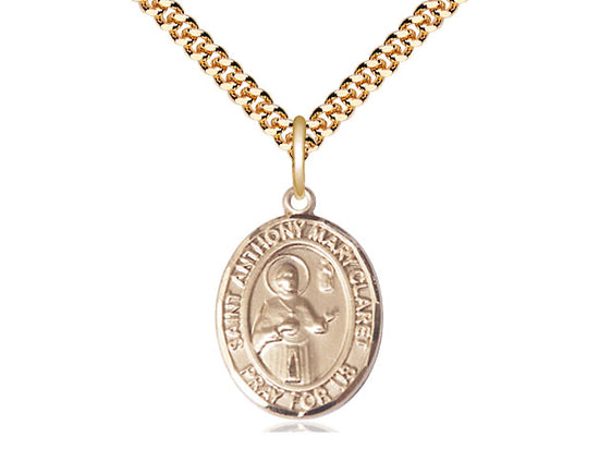 Colgante de Claret St Anthony Mary relleno de oro de 14kt en una cadena de acera pesada de placa de oro de 24 pulgadas.