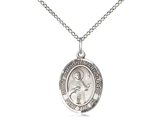 Sterling Silver St Anthony Mary Claret Claret en una cadena de acera pesada de rodio de 24 pulgadas.
