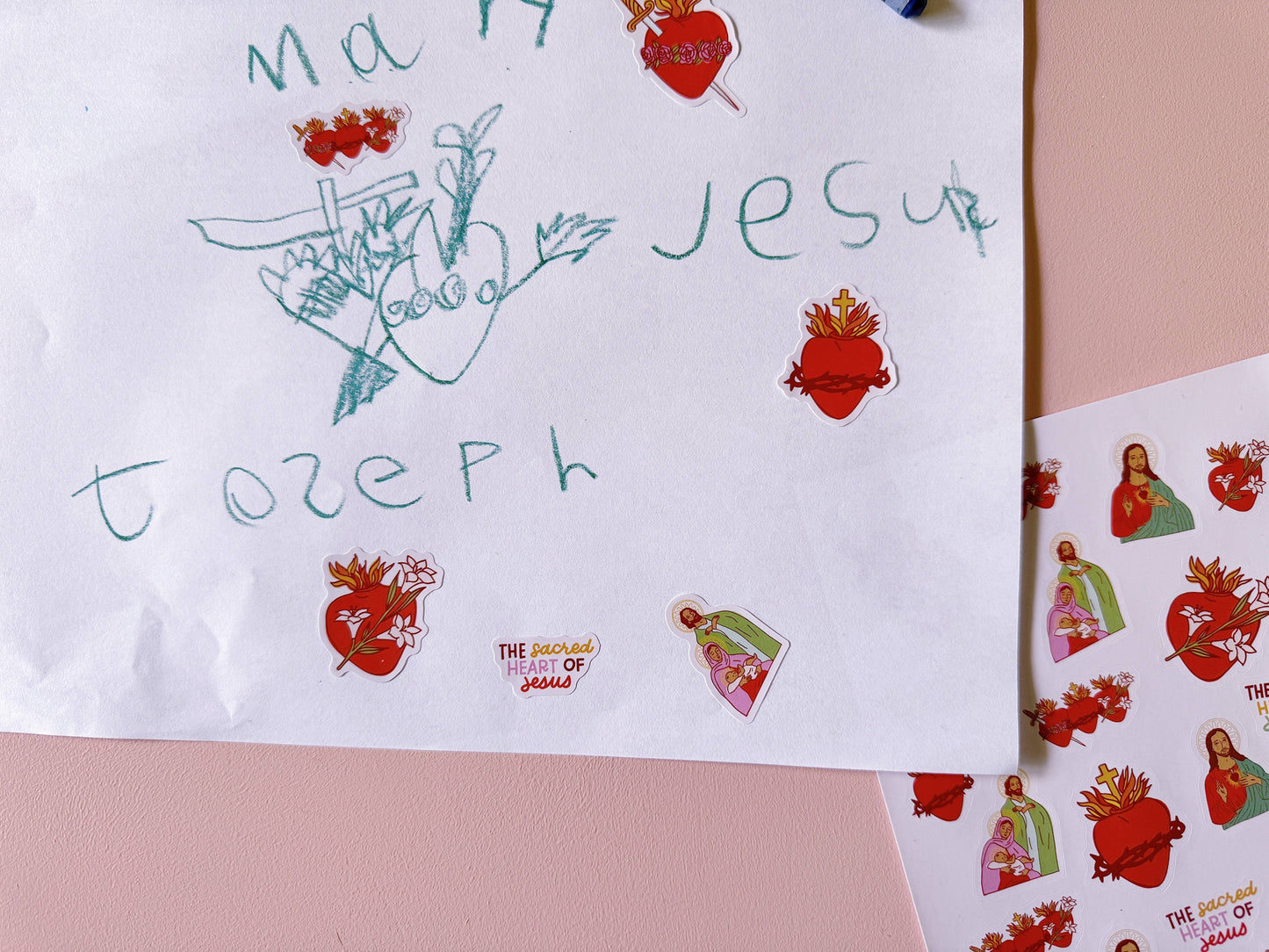 Holy Family Hearts Sticker Sheet - 5 Pack