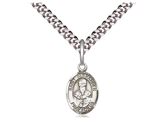 Sterling Silver St Alexander Sauli colgante en una cadena de acera pesada de Rhodium de 24 pulgadas.