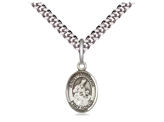 Colgante de plata esterlina ST Ambrose en una cadena de acera pesada de rodio ligero de 24 pulgadas.