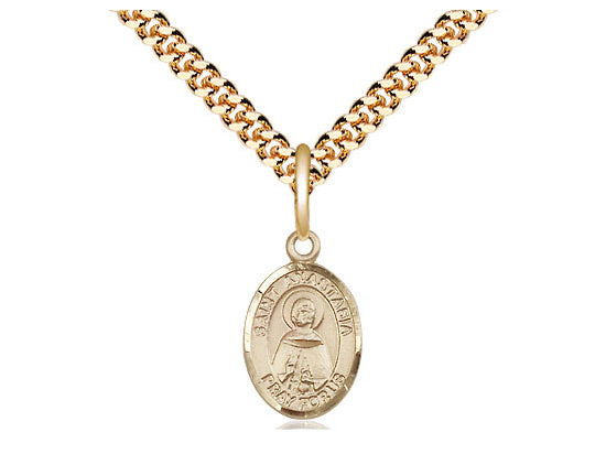 14kt Gold Filled St Anastasia Pendant on a 24 inch Gold Plate Heavy Curb Chain. Medal Size