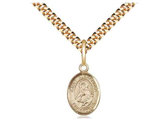 14kt Gold Filled St. Alexandra Pendant on a 24 inch Gold Plate Heavy Curb Chain