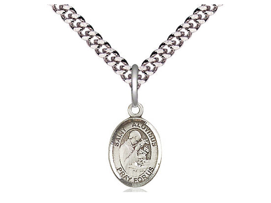 Sterling Silver St Aloysius Gonzaga Pendant on a 24 inch Light Rhodium Heavy Curb Chain.