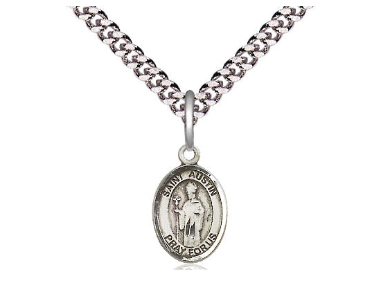 Sterling Silver St. Austin Pendant on a 24 inch Light Rhodium Heavy Curb Chain