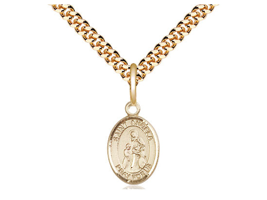 14kt Gold Filled St Angela Merici Pendant on a 24 inch Gold Plate Heavy Curb Chain.