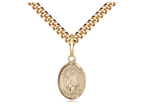 14kt Gold Filled St. Amelia Pendant on a 24 inch Gold Plate Heavy Curb Chain