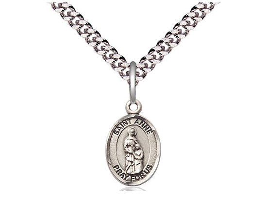 Sterling Silver St Anne Pendant on a 24 inch Light Rhodium Heavy Curb Chain.