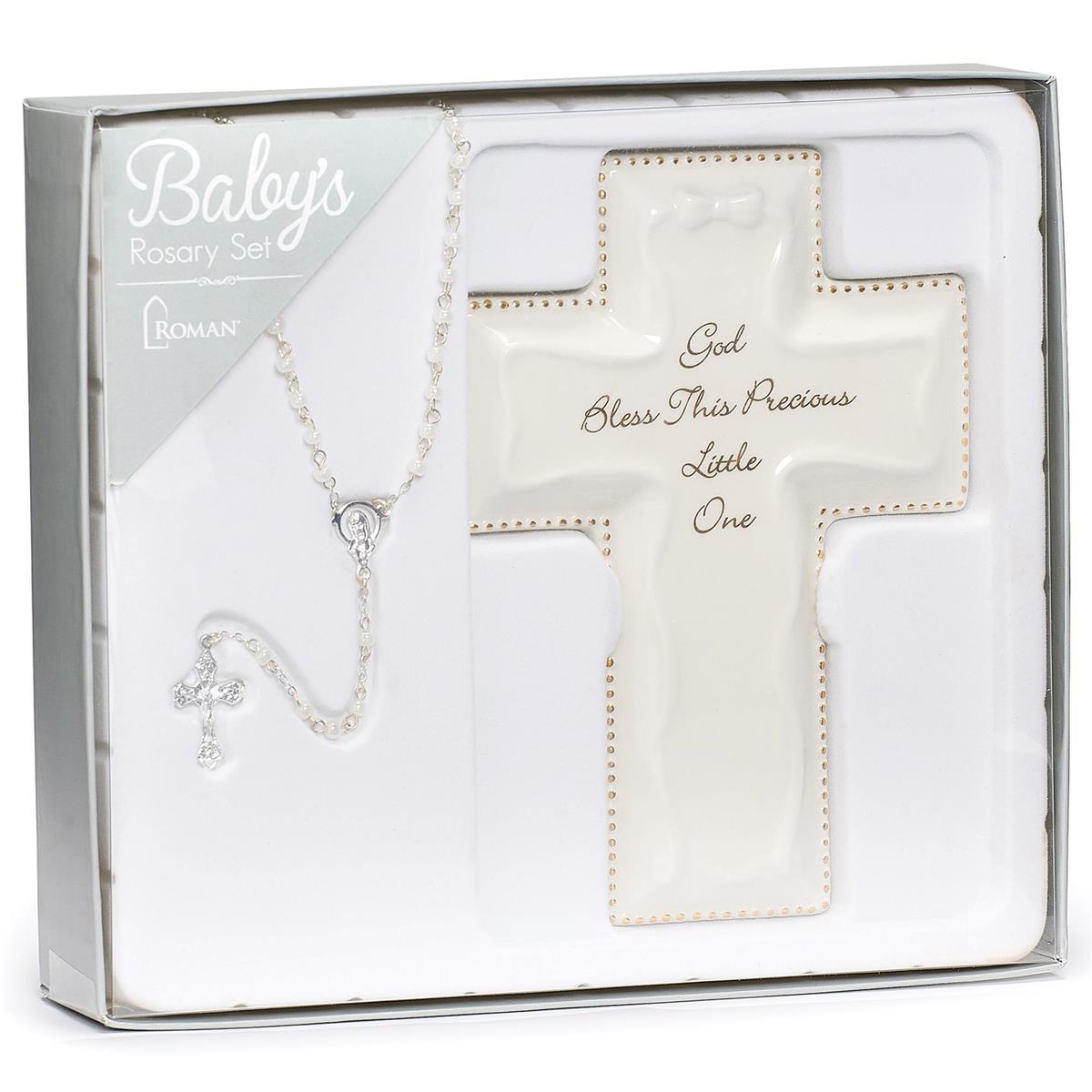 Baby's White Cross & Rosary Set