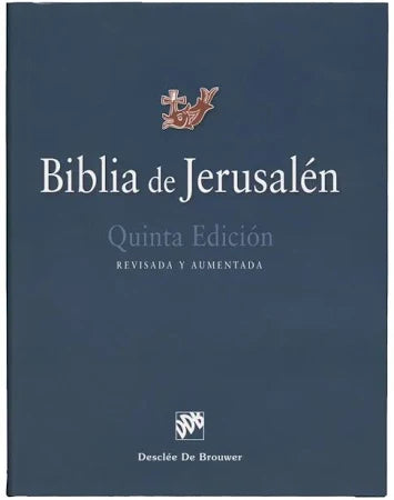 Biblia de Jerusalén fifth edition hardcover book in Spanish with revised and expanded content, dark blue cover design