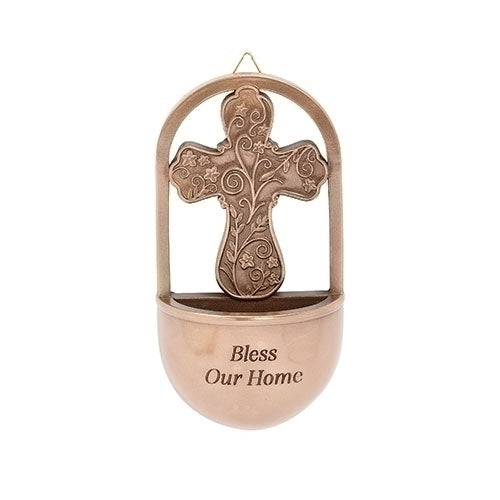 Bless Our Home Cross Holy Water Font (7") - Unique Catholic Gifts