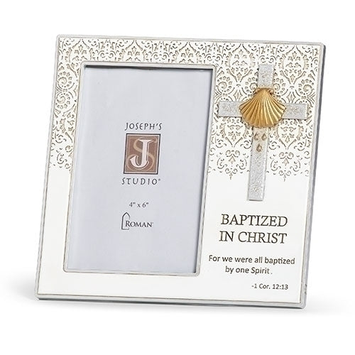 Cross and Shell Baptism Picture Frame 7.5"