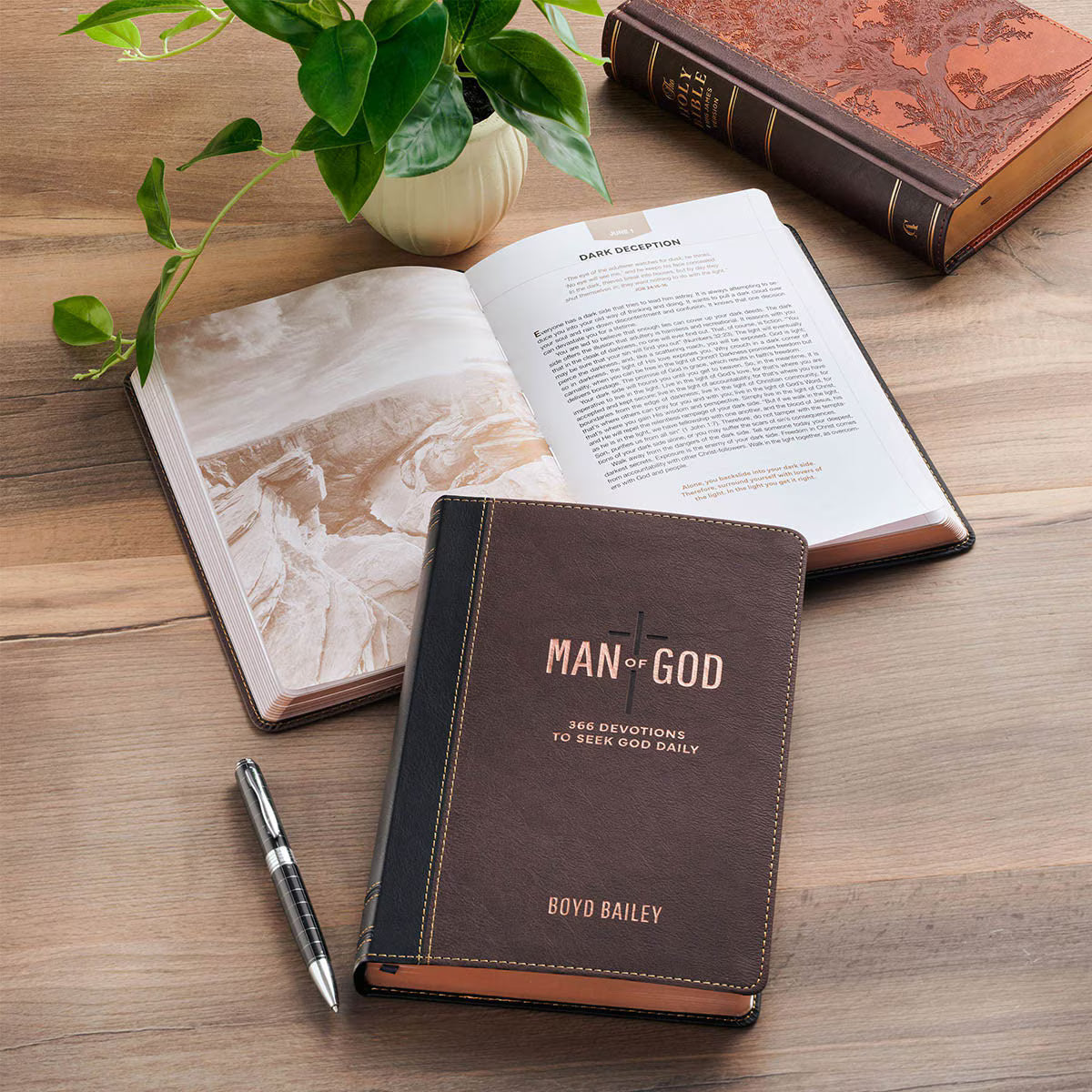 Man of God Two-Tone Brown Faux Leather Daily Devotional by Boyd Bailey