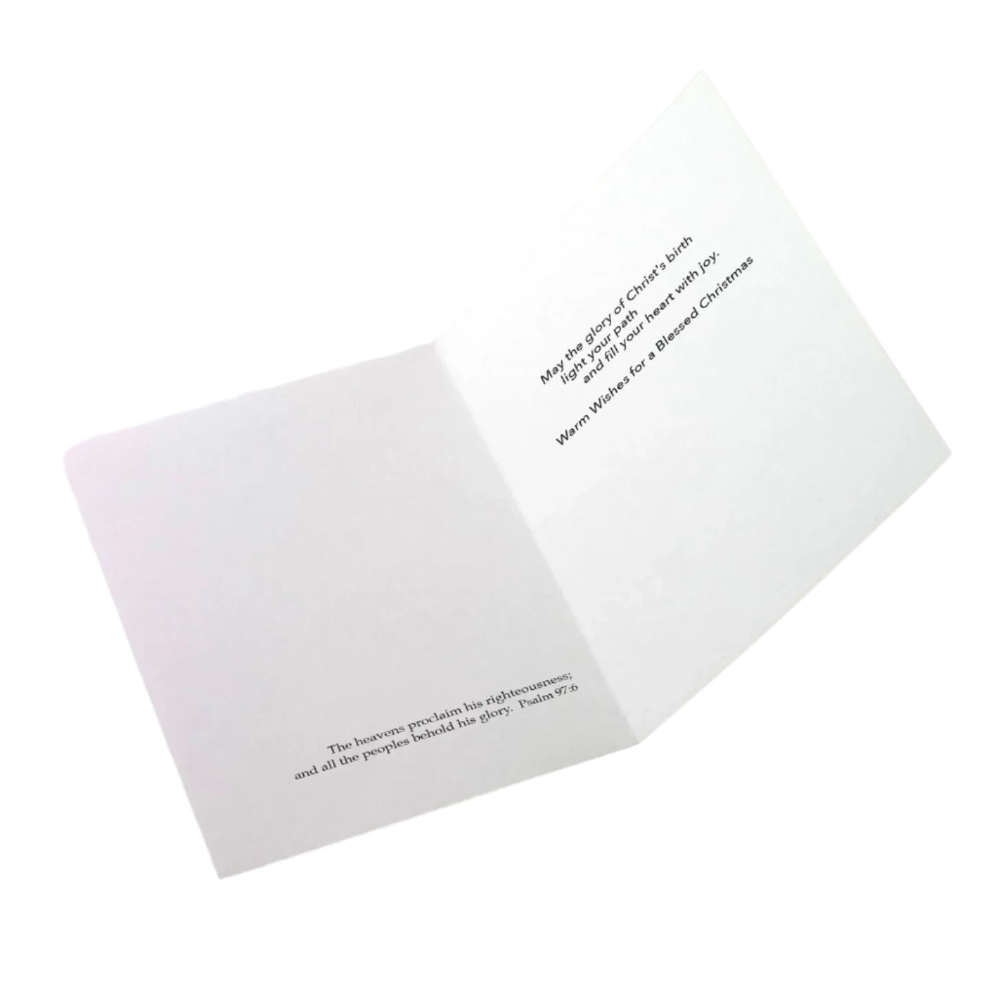 Inside view of A Blessed Christmas Deacon card with scripture and warm holiday blessing text in black font on white background