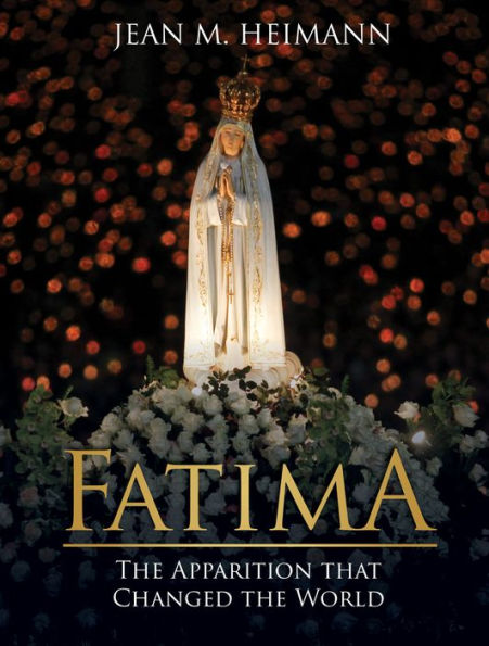 Book cover showing illuminated statue of Our Lady of Fatima with golden crown surrounded by white flowers and dark background