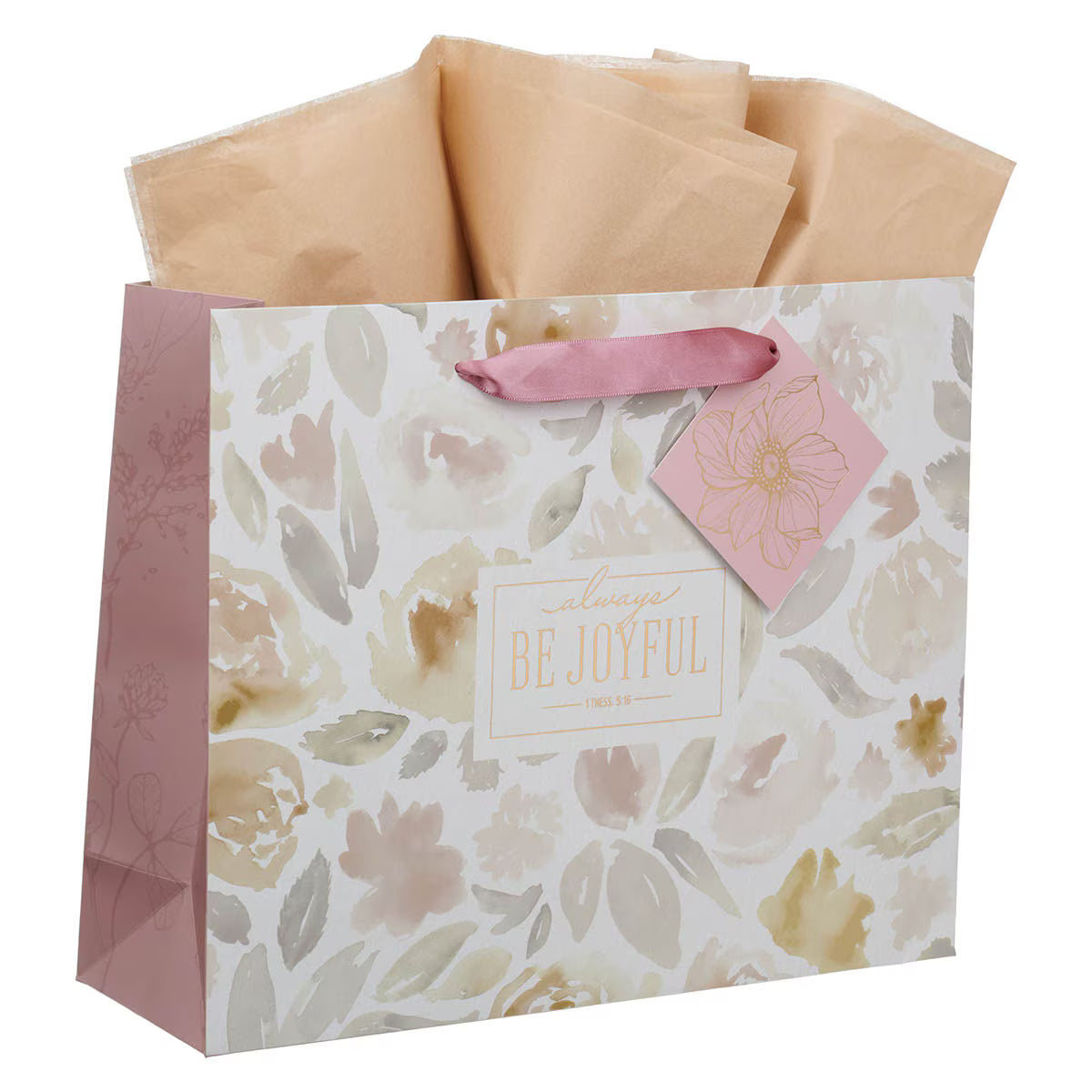 Always Be Joyful Dusty Mauve Large Landscape Gift Bag - 1 Thessalonians 5:16
