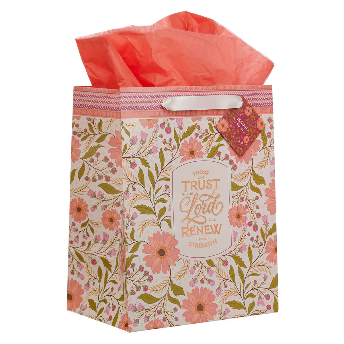 Trust In The Lord Coral Cascade Large Portrait Gift Bag - Isaiah 40:31