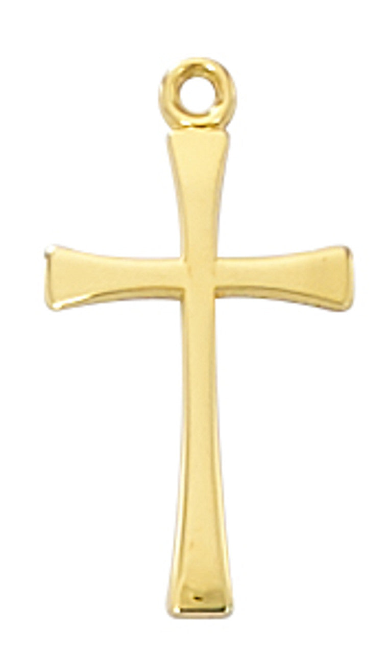 18k Gold over Sterling Silver smooth cross pendant 11/16 inch with polished finish and loop for chain attachment