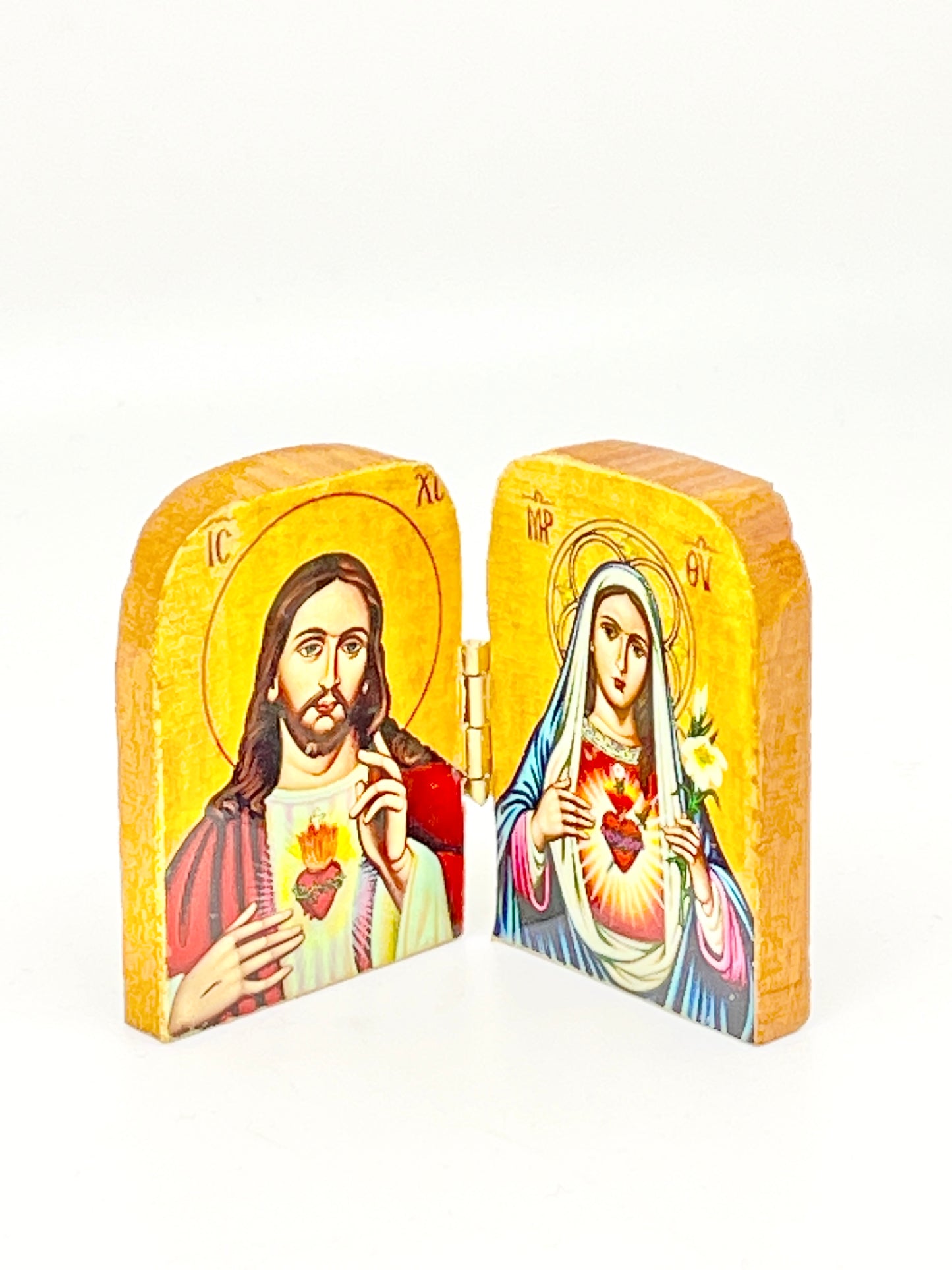 Sacred Hearts Greek Icon, Small Diptych 2" - Unique Catholic Gifts