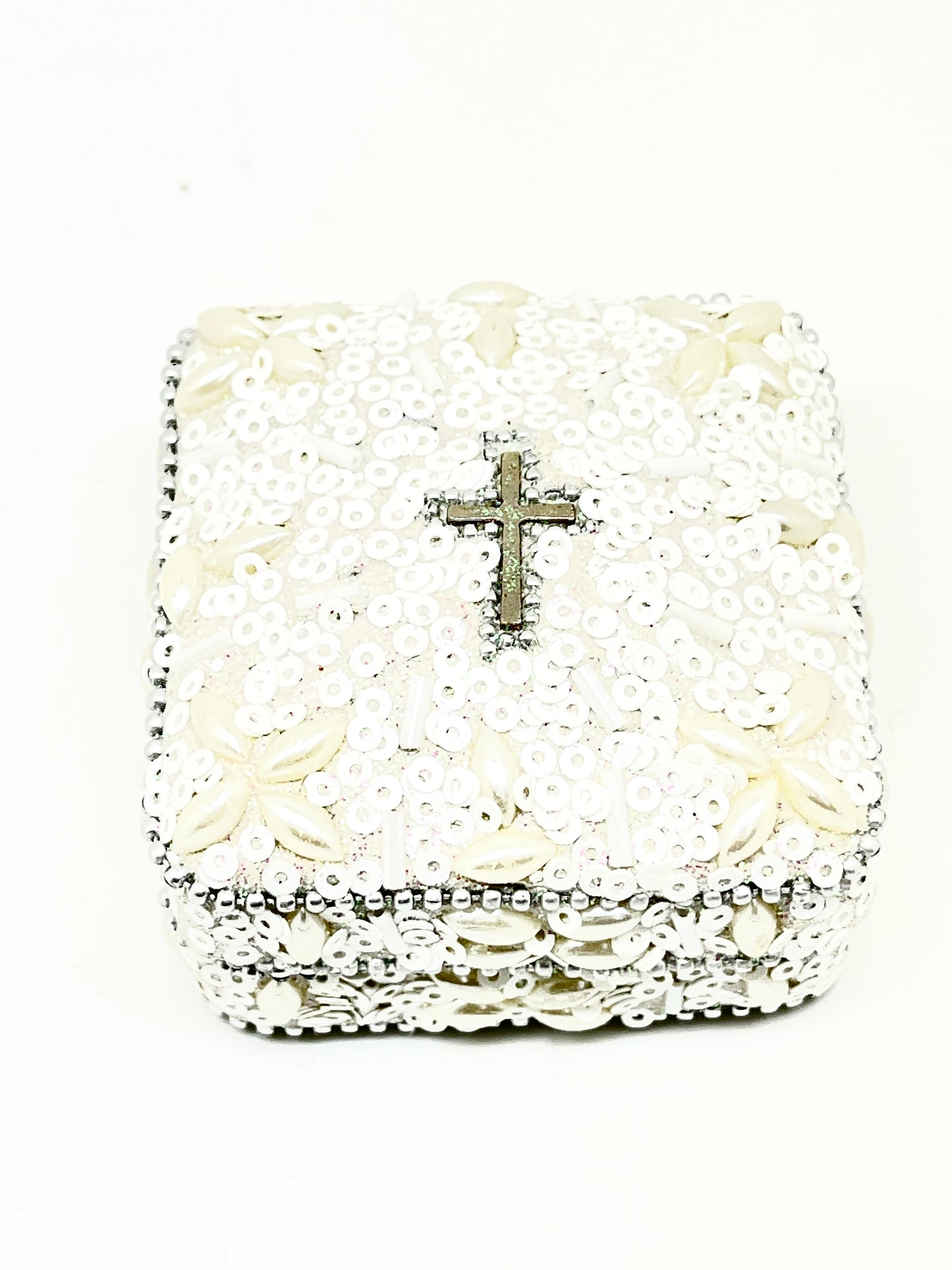 Pearl and Cross Rosary Box (Square) - Unique Catholic Gifts