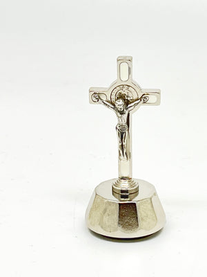 St. Benedict Auto Crucifix White Enamel and Silver 2 