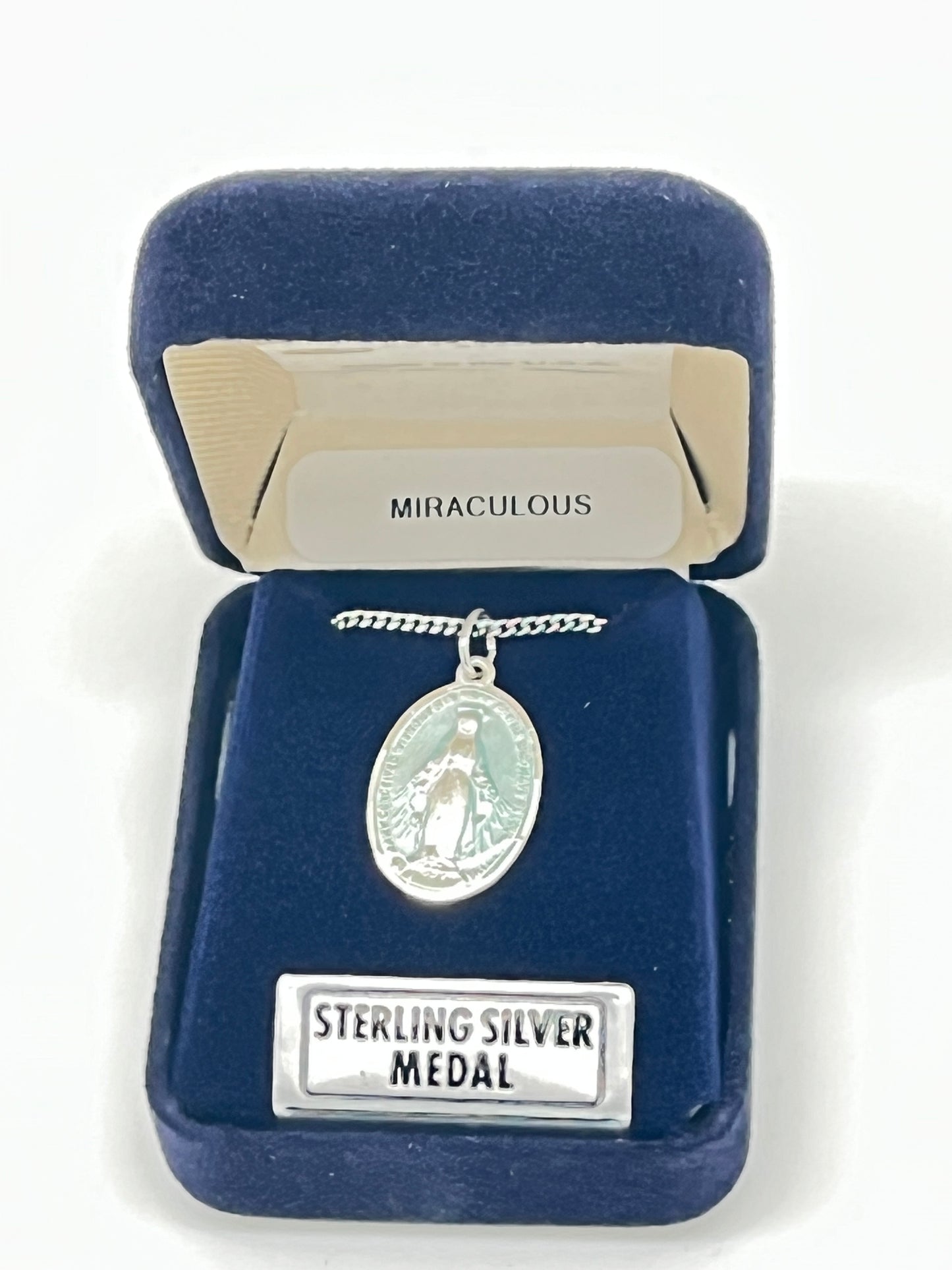 Sterling Silver Miraculous Medal Blue Enamel 5/8" - Unique Catholic Gifts