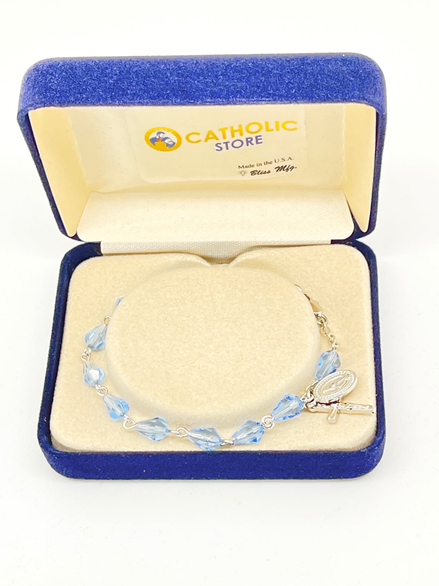 Light Sapphire Crystal Rosary Bracelet 7MM - Unique Catholic Gifts