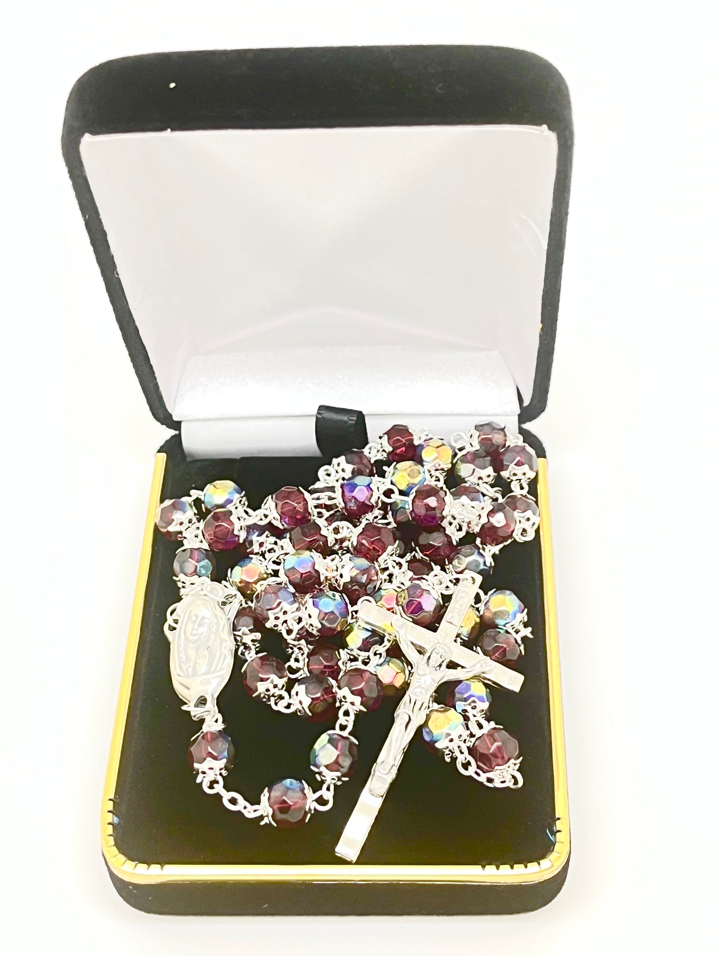 Ruby Double Capped Crystal Glass Rosary 7MM - Unique Catholic Gifts