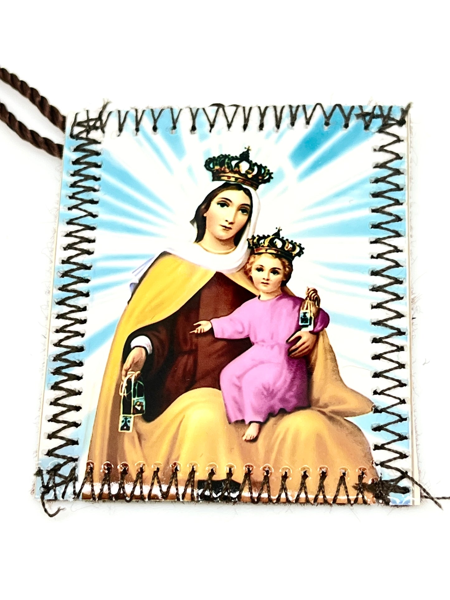 Colored Brown Scapular with Our Lady of Mt. Carmel 1 3/4" - Unique Catholic Gifts