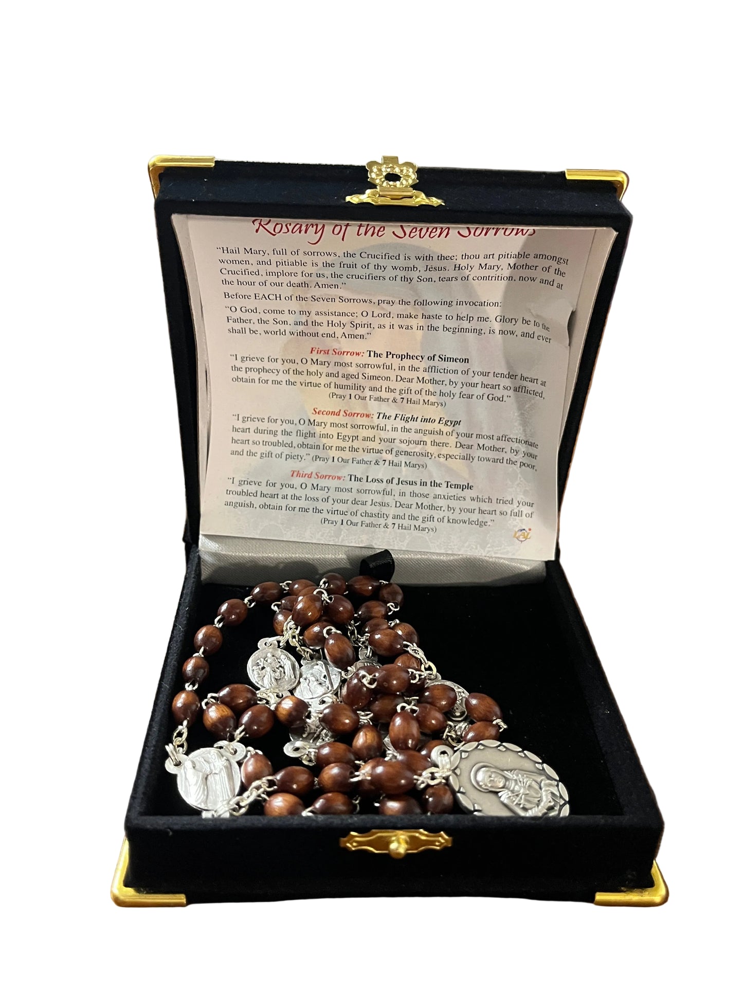 Wood Seven Sorrows Rosary Chaplet with Walnut Stain Beads