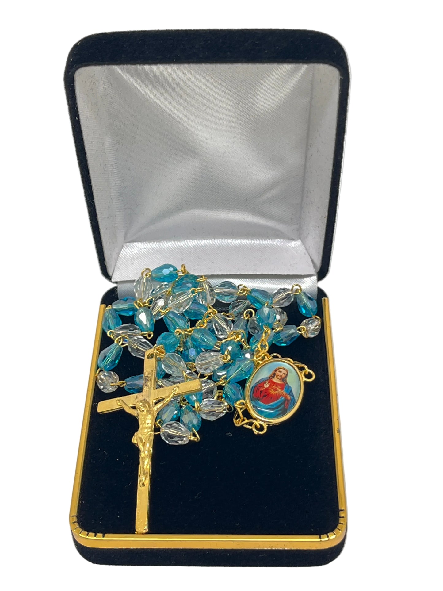 Sacred Heart of Jesus Rosary Detente Clear and Blue Crystal Rosary