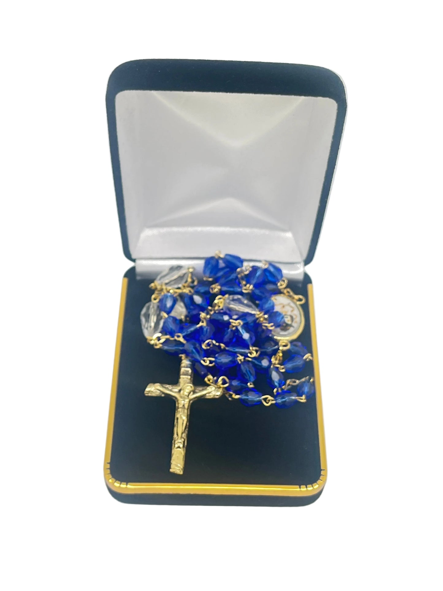 Our Lady of Mt. Carmel Blue Crystal Rosary