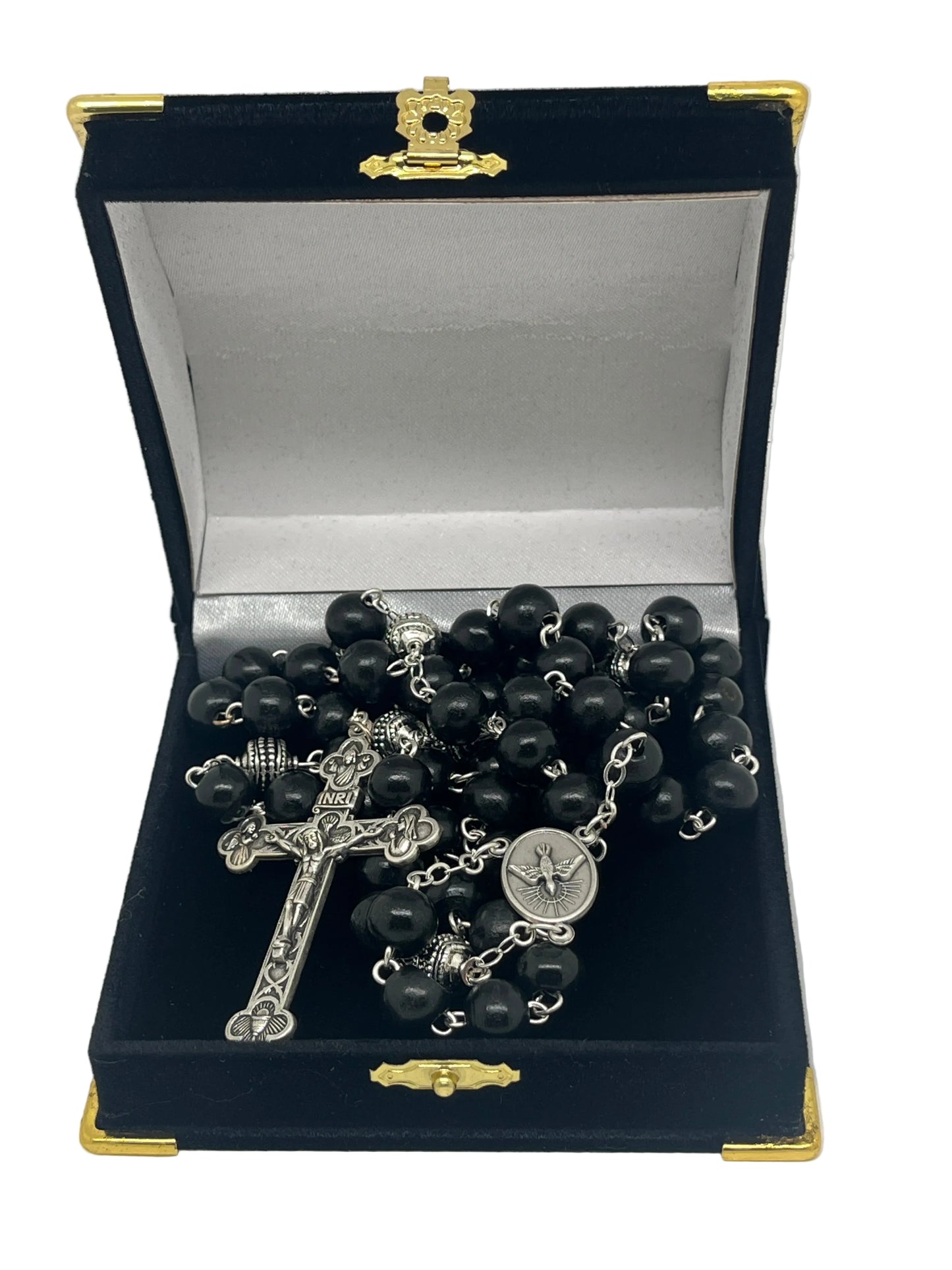 Silver Accented Black Fatima Wood Rosary
