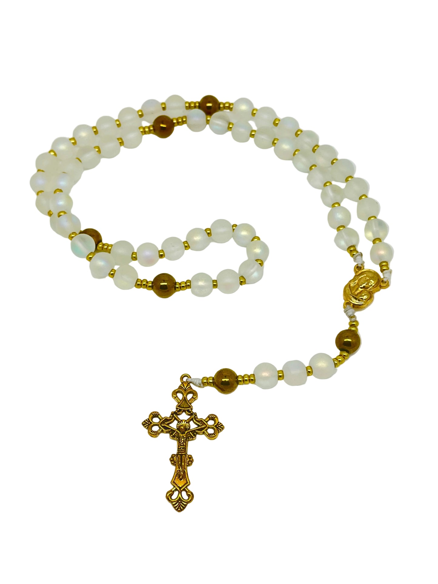 Golden Madonna Frosted Glass Rosary