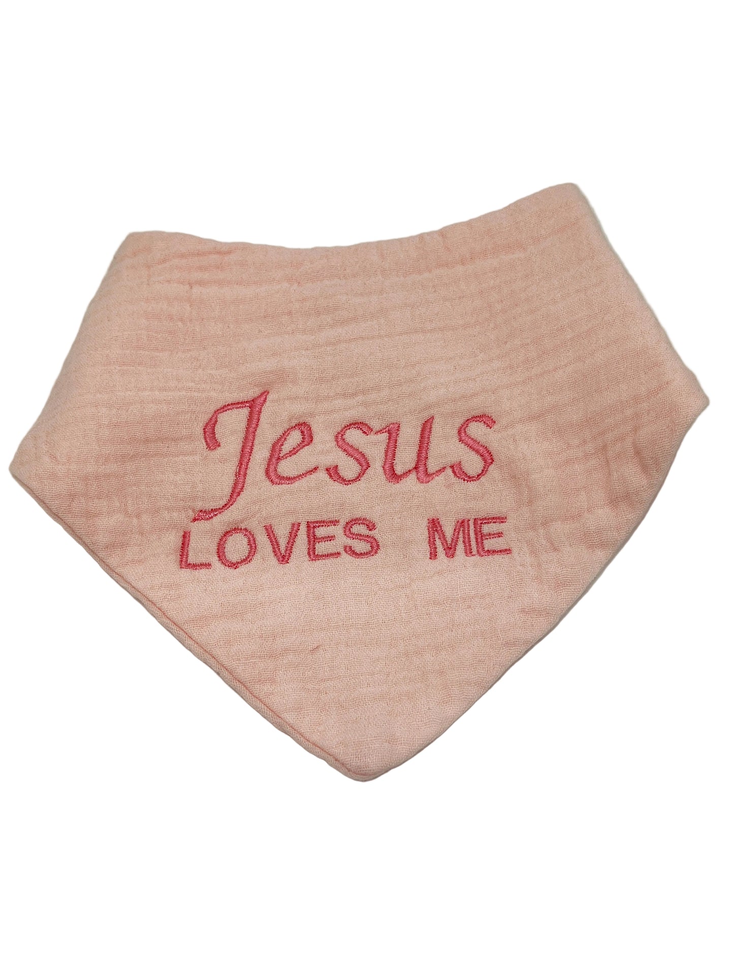 Jesus Loves Me Catholic Bib Pink