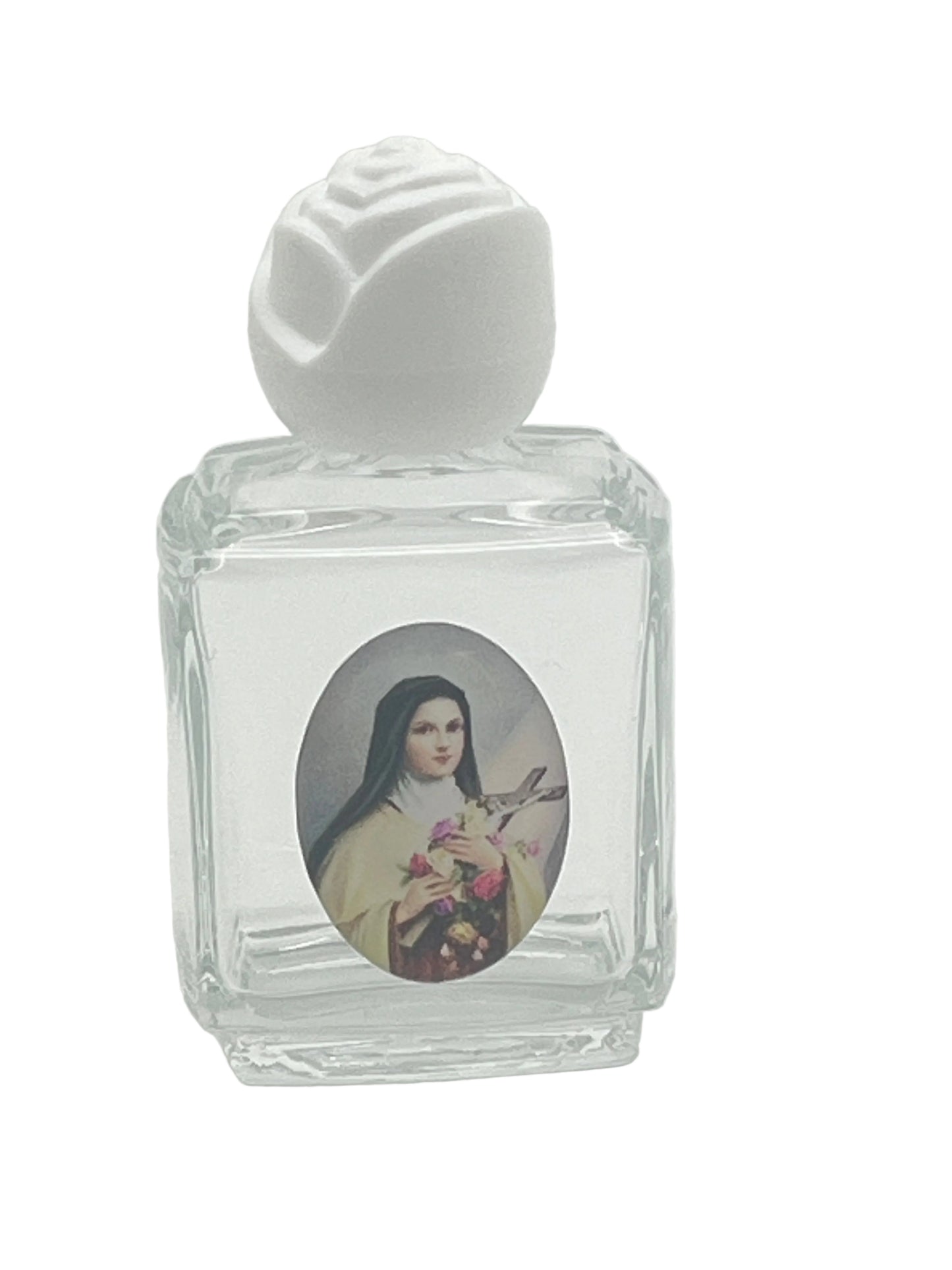Petite St. Therese of Lisieux Glass Holy Water Bottle
