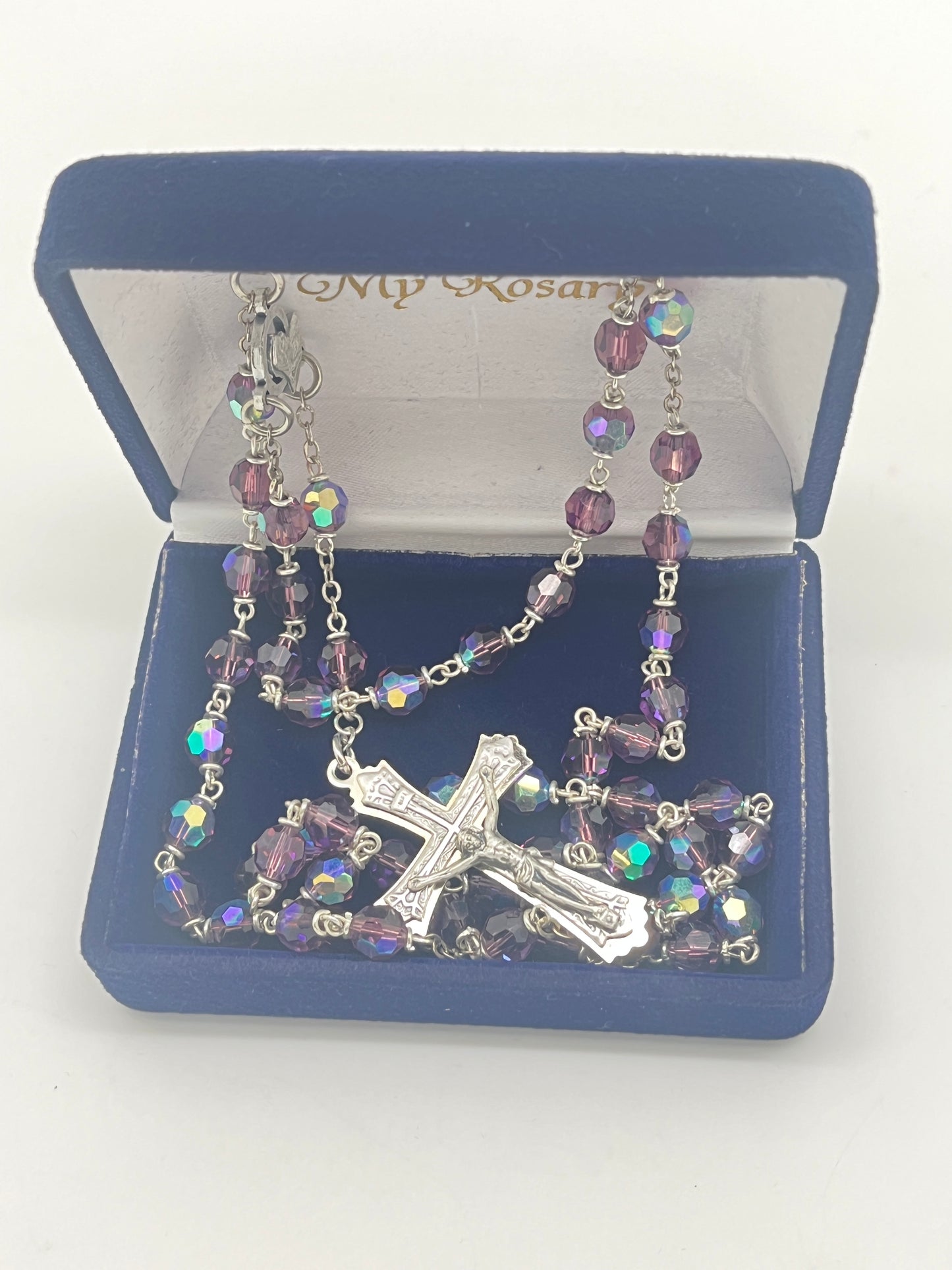 Amethyst Tin Cut Crystal Rosary 6mm
