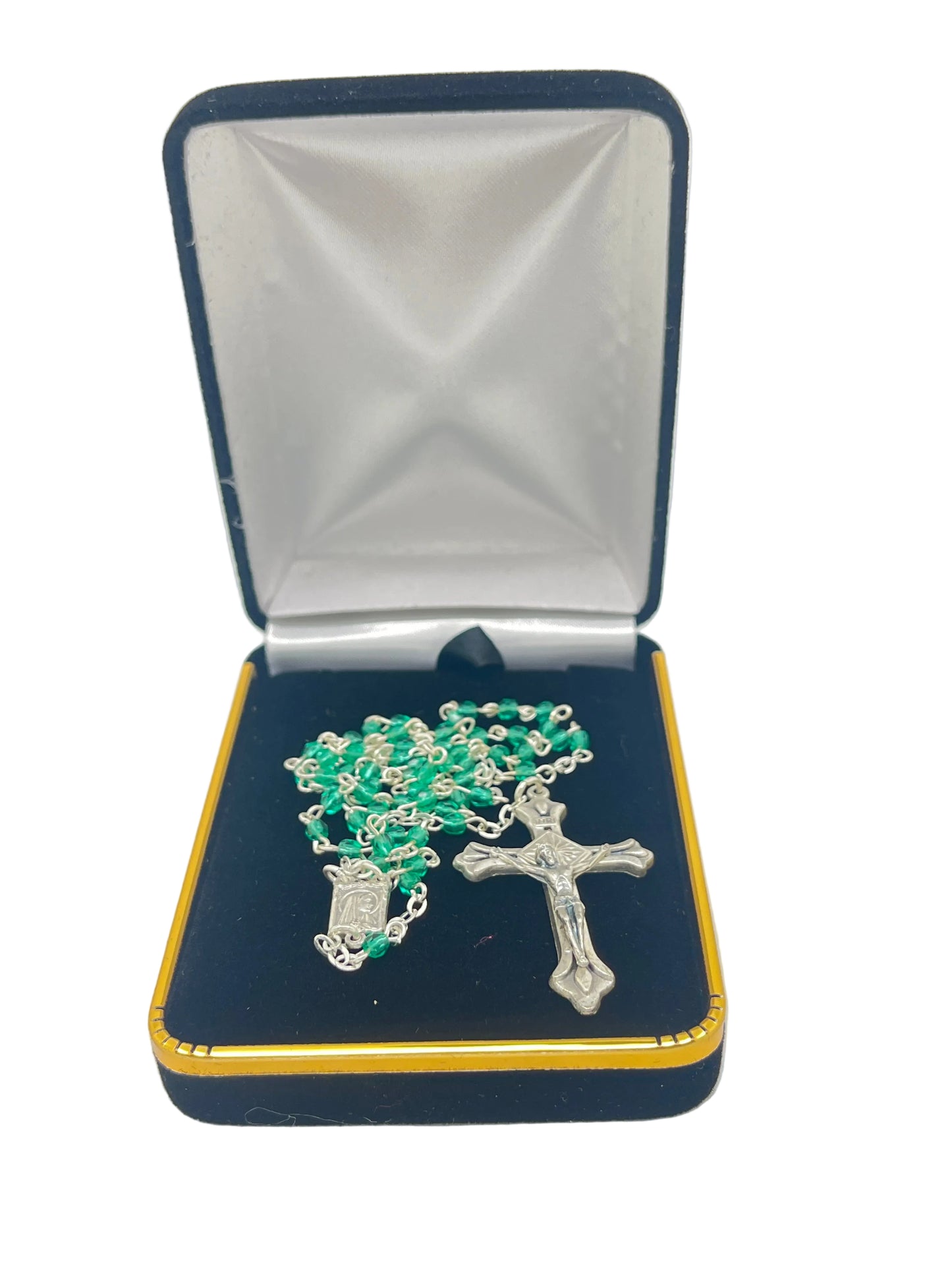 Petite Green Crystal and Silver Rosary 3mm