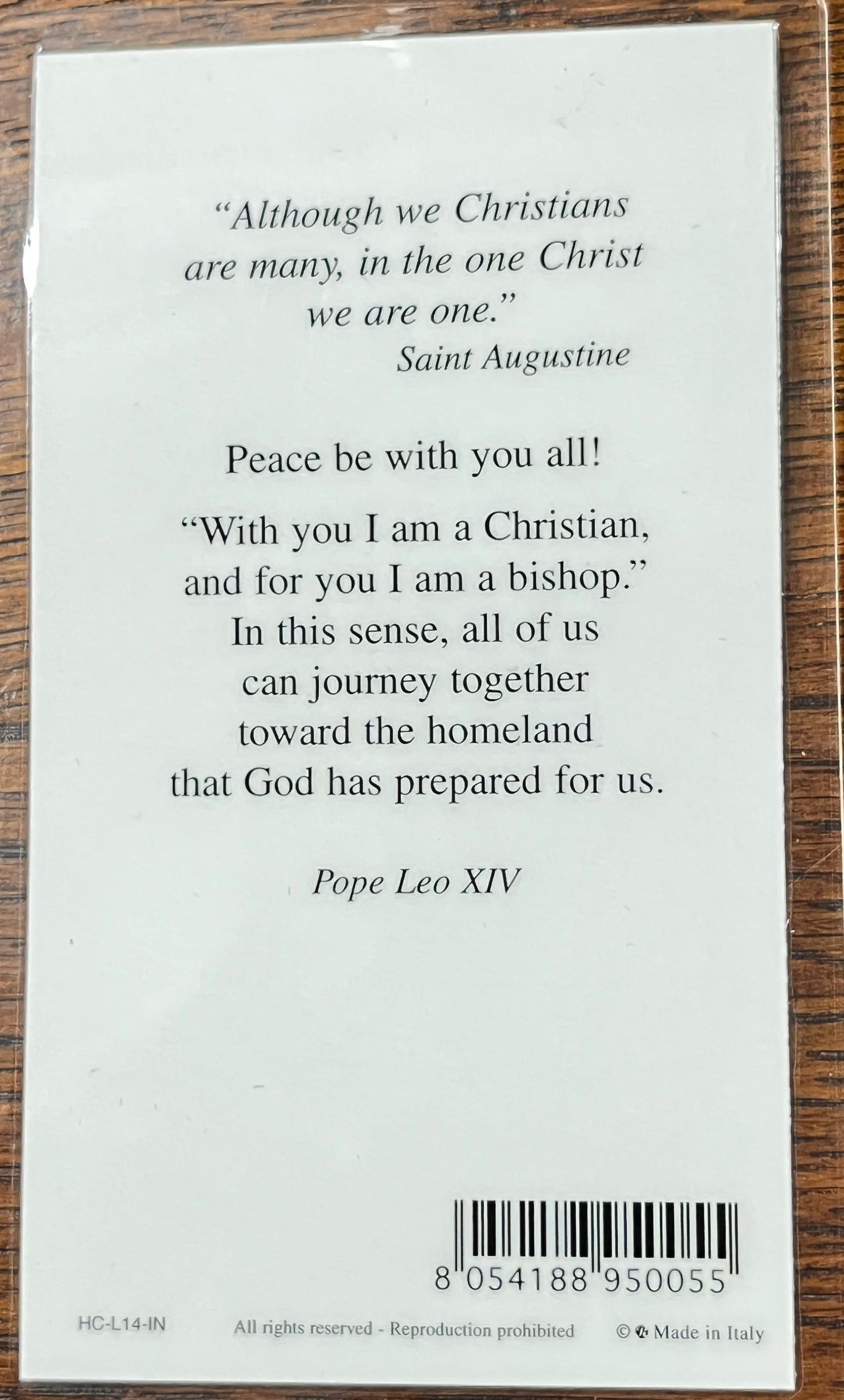 Pope Leo XIV Holy Card Laminated