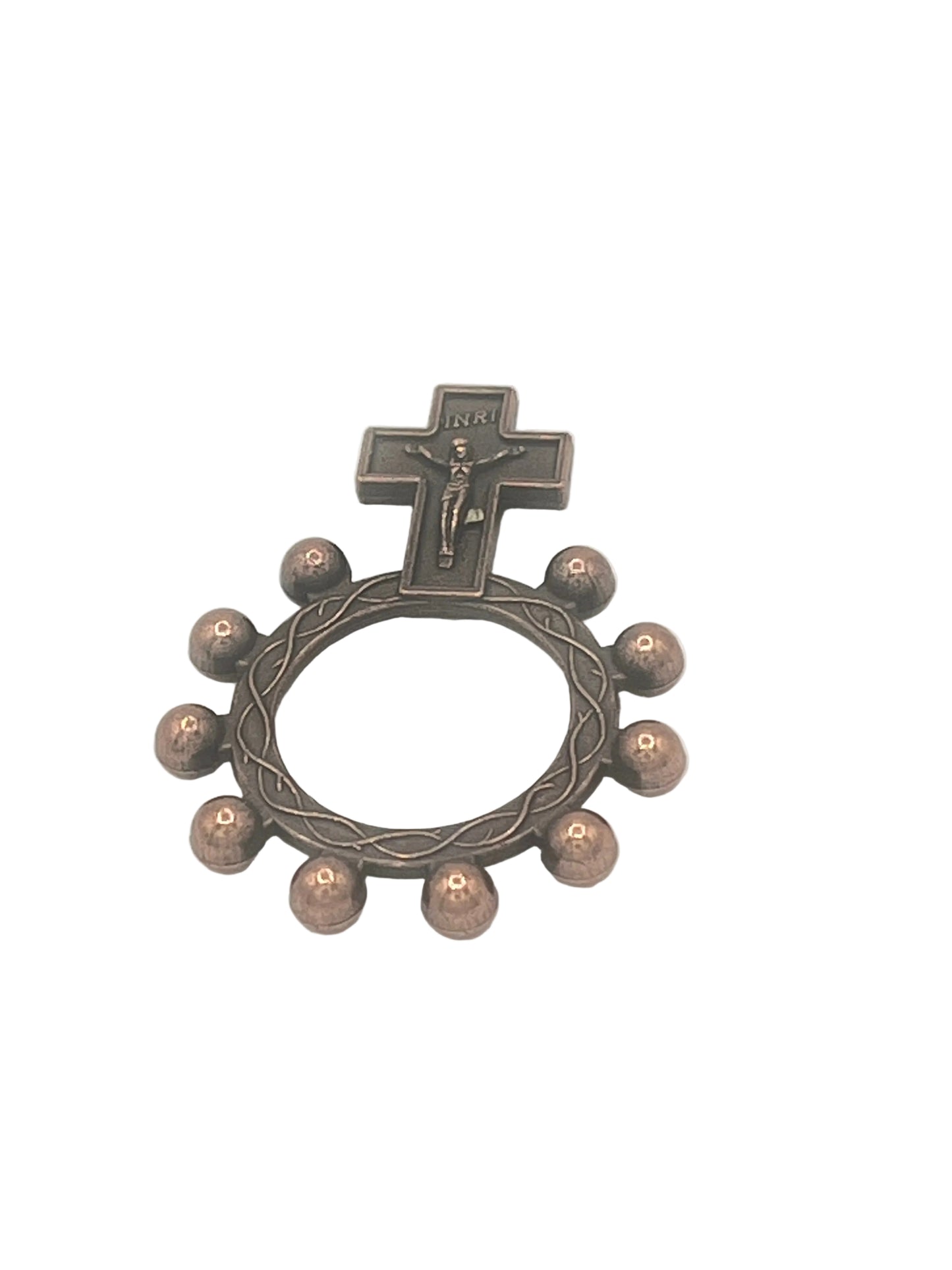 Crucifix Finger Rosary Ring Bronze