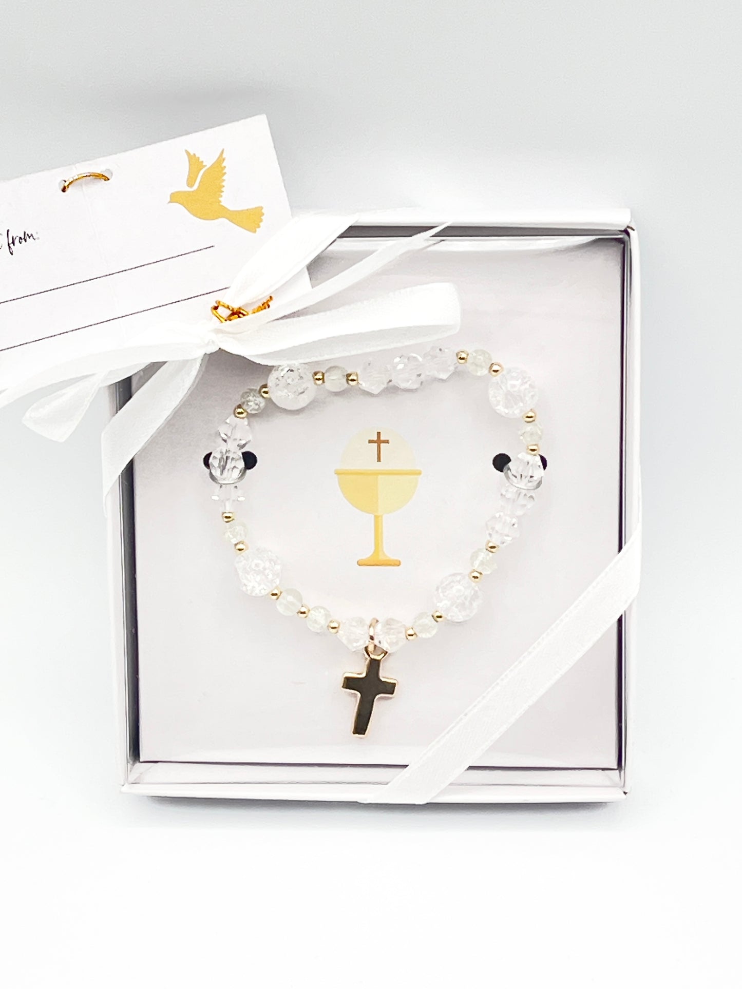 Crystal First Communion Bracelet with Gold Cross
