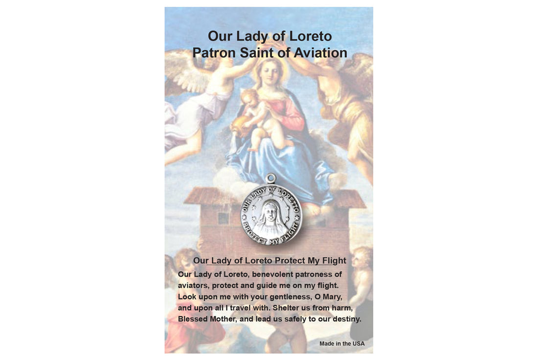 Our Lady of Loreto Patron Saint of Aviation Medal on Prayer Card