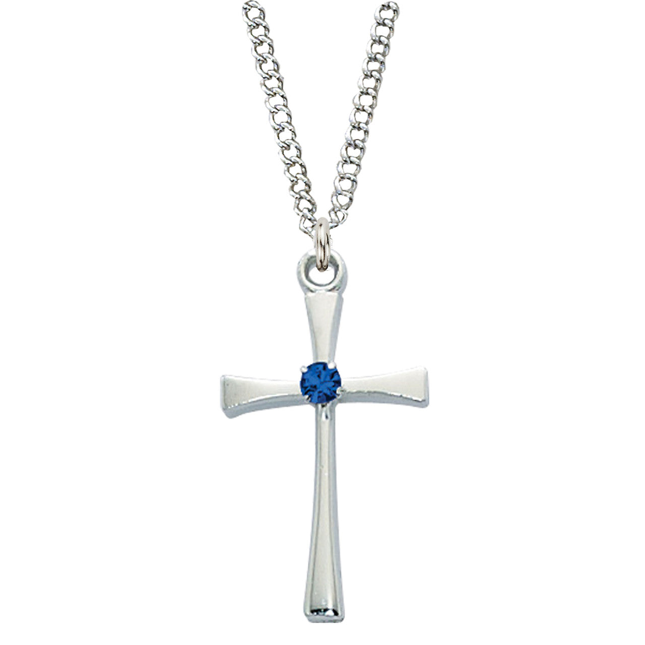 September Birthstone Rhodium Cross 7/8" - Unique Catholic Gifts