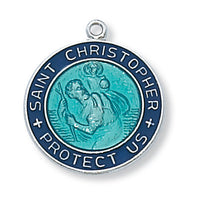 Blue Enamel over Sterling Silver Saint Christopher Round Medal - Unique Catholic Gifts